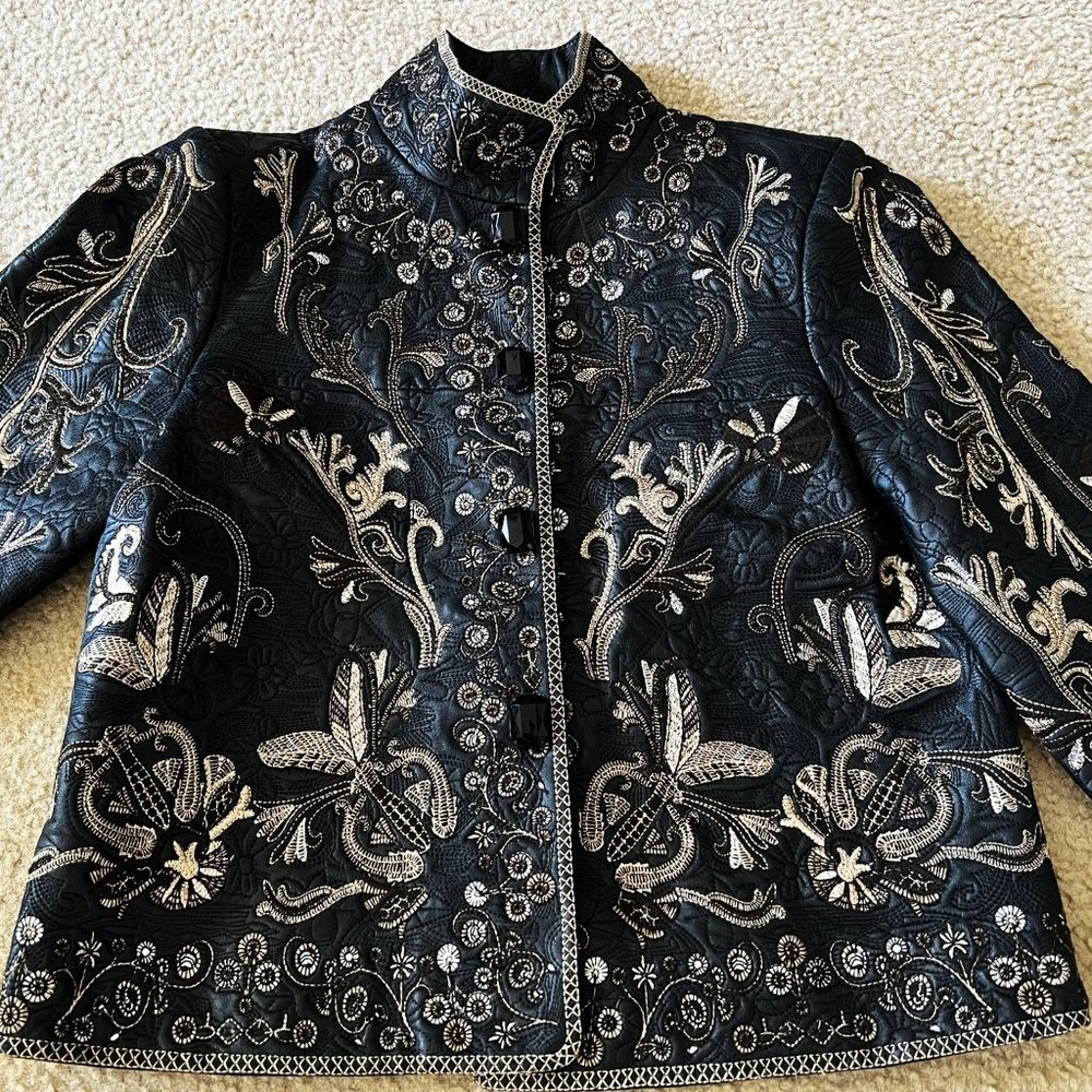 Peter Nygard Floral Embroidered Genuine Leather Jacket